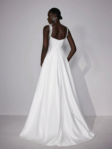 Elitara Elegant Luxurious Champagne Satin Ruffled Mermaid Maxi Dress With Bubble Hem Design, Suitable For Wedding, Bachelorette Party, Vacation, Prom, Bridal