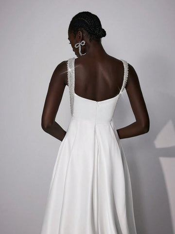 Elitara Elegant Luxurious Champagne Satin Ruffled Mermaid Maxi Dress With Bubble Hem Design, Suitable For Wedding, Bachelorette Party, Vacation, Prom, Bridal