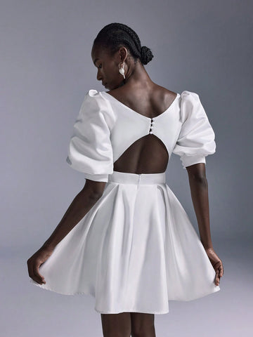 Elitara Elegant Luxurious V-Neck Sexy Backless Flared Dress, Suitable For Weddings, Parties, Honeymoons, Balls, Bridal Showers