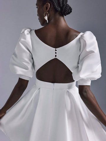 Elitara Elegant Luxurious V-Neck Sexy Backless Flared Dress, Suitable For Weddings, Parties, Honeymoons, Balls, Bridal Showers