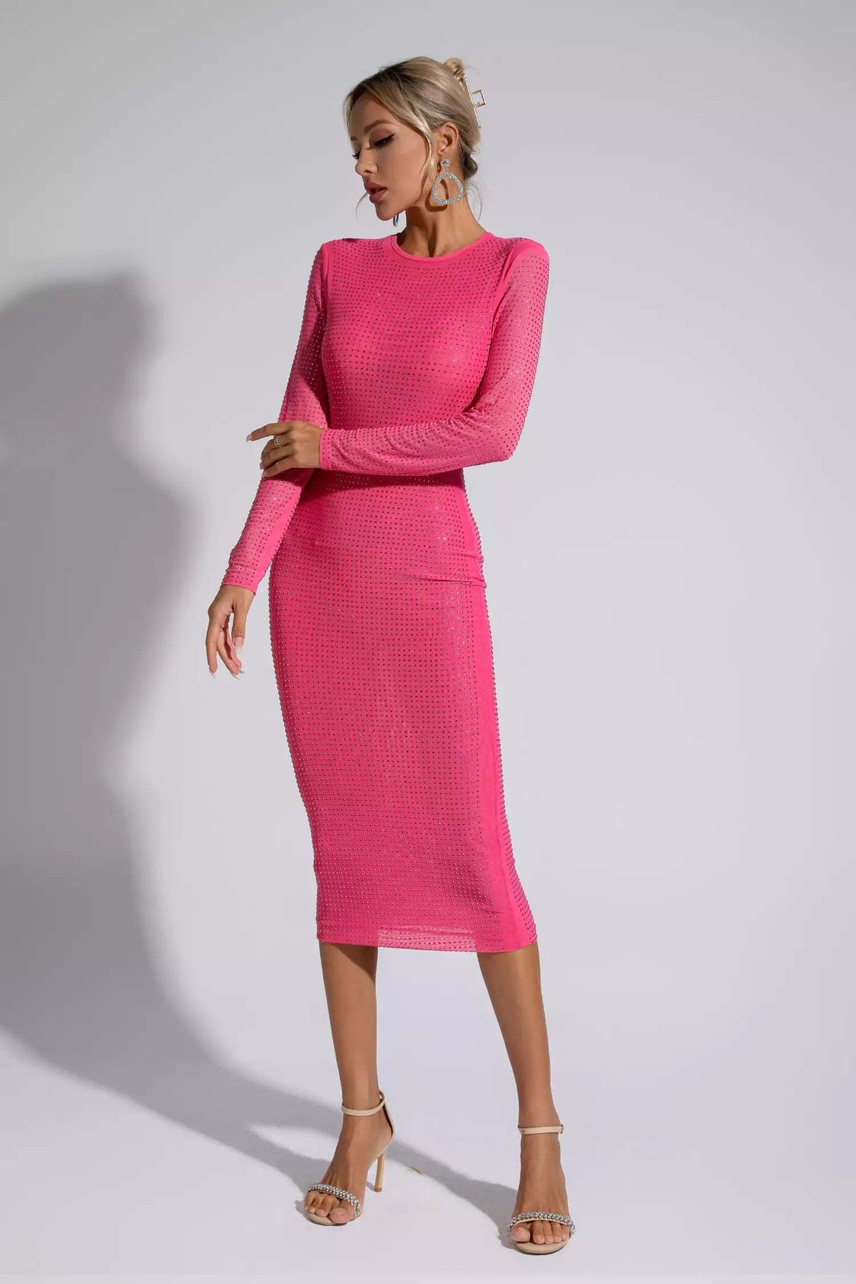 Elle Pink Crystal Midi Dress