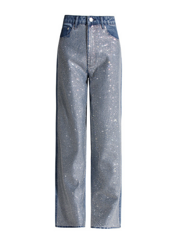 Elon Rhinestone Patchwork Denim Pants