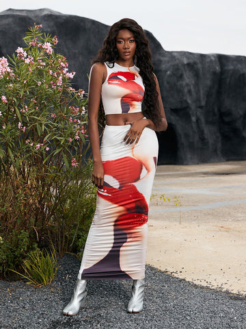 Elva Printed Bodycon Skirt Set