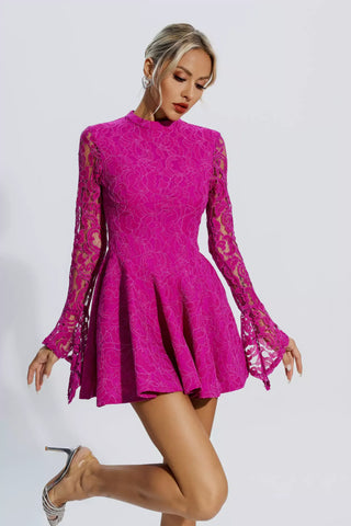 Emberly Purple Lace Floral Backless Mini Dress