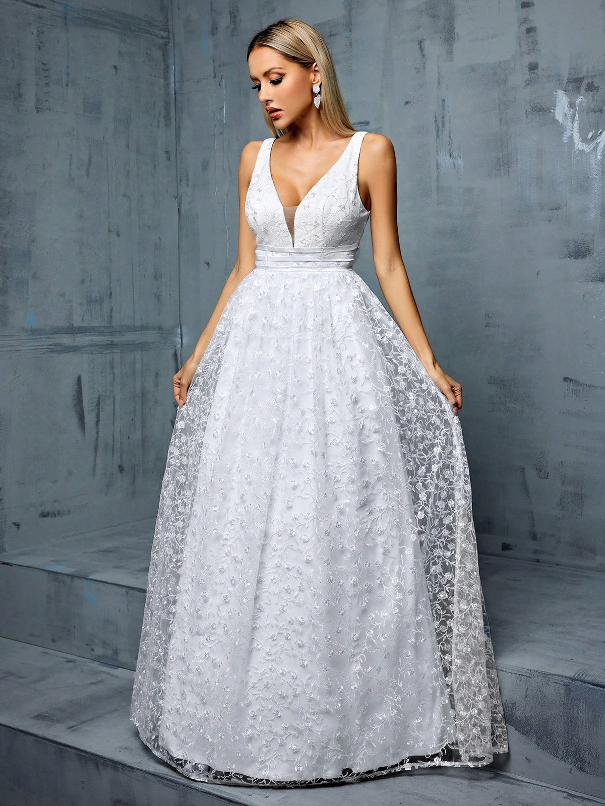 Embroidered Lace A-Line Wedding Dress
