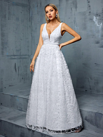 Embroidered Lace A-Line Wedding Dress