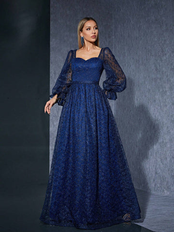 Embroidered Lace Strapless Long Sleeve High-End Evening Dress