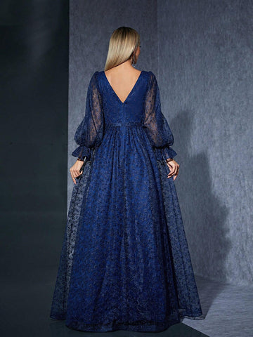 Embroidered Lace Strapless Long Sleeve High-End Evening Dress