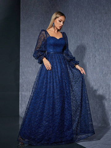 Embroidered Lace Strapless Long Sleeve High-End Evening Dress