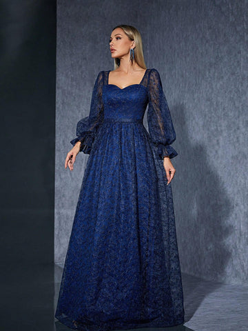 Embroidered Lace Strapless Long Sleeve High-End Evening Dress