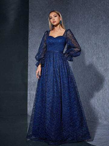 Embroidered Lace Strapless Long Sleeve High-End Evening Dress
