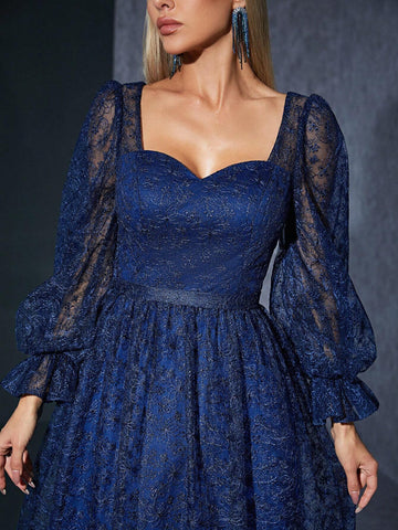 Embroidered Lace Strapless Long Sleeve High-End Evening Dress