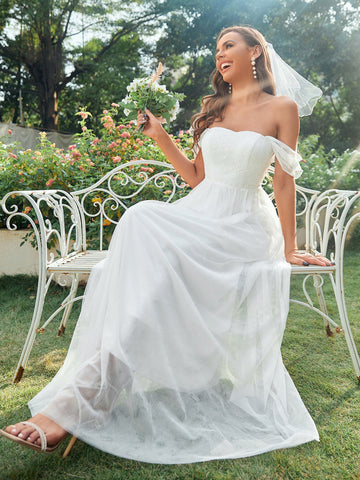Embroidery Off The Shoulder Wedding Dress
