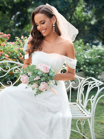 Embroidery Off The Shoulder Wedding Dress