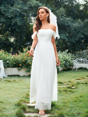 Embroidery Off The Shoulder Wedding Dress