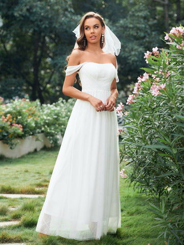 Embroidery Off The Shoulder Wedding Dress