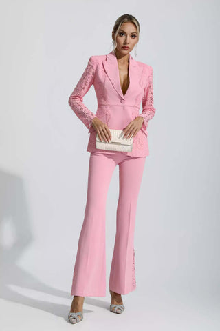 Emory Pink Floral Lace Blazer Set