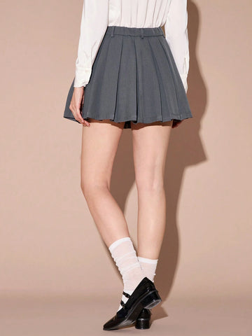 Enchnt Autumn/Winter Romantic Women's Grey Sparkling Sequin 3D Flower Decor Pleated A-Line Skirt,For Halloween&Thanksgiving&Christmas Party