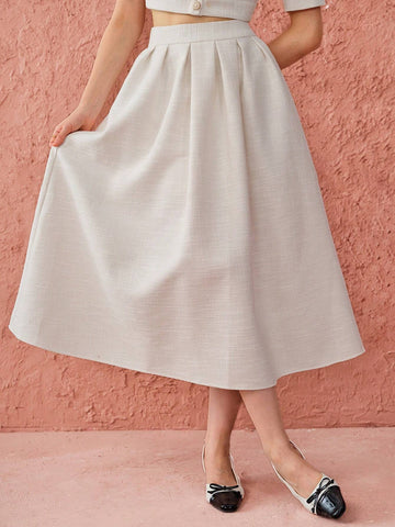 Enchnt Autumn Romantic Women's Sweetheart Elegant Princess Pleated White Tweed Skirt