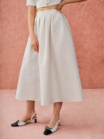 Enchnt Autumn Romantic Women's Sweetheart Elegant Princess Pleated White Tweed Skirt