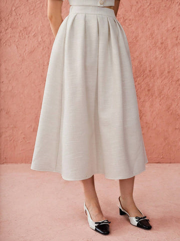 Enchnt Autumn Romantic Women's Sweetheart Elegant Princess Pleated White Tweed Skirt