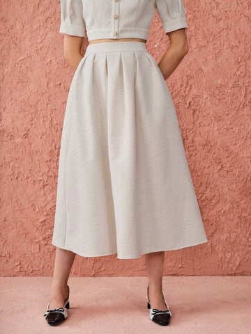 Enchnt Autumn Romantic Women's Sweetheart Elegant Princess Pleated White Tweed Skirt