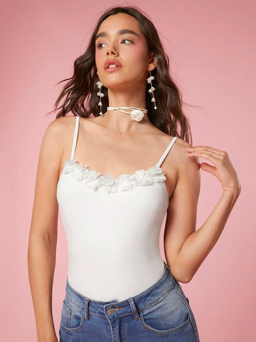 Enchnt Ladies' Solid-Colored Simple Daily Cami Bodysuit