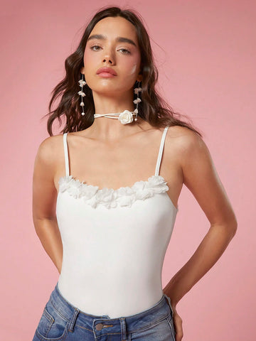 Enchnt Ladies' Solid-Colored Simple Daily Cami Bodysuit