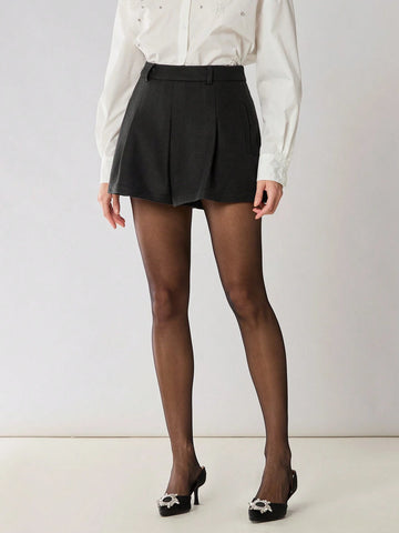 Enchnt New Autumn Winter Products,Women Simple Solid Color Pleated Slant Pocket Casual Woolen Shorts,Autumn/Winter,Fall Winter Women's Clothing