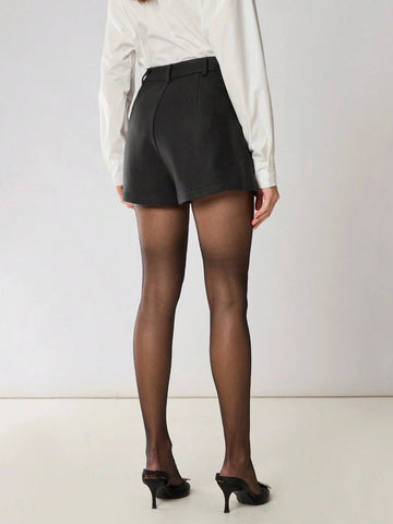 Enchnt New Autumn Winter Products,Women Simple Solid Color Pleated Slant Pocket Casual Woolen Shorts,Autumn/Winter,Fall Winter Women's Clothing