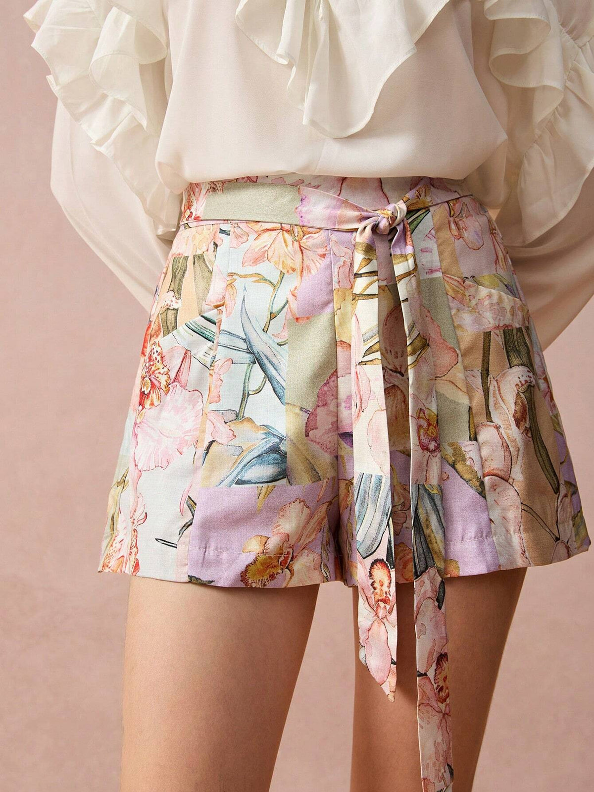 Enchnt New Autumn Winter Products,Women's Romantic Floral Print Belted Shorts With Pockets,Fall Winter Women's Clothing