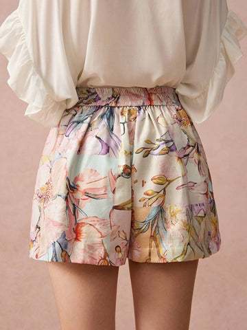 Enchnt New Autumn Winter Products,Women's Romantic Floral Print Belted Shorts With Pockets,Fall Winter Women's Clothing