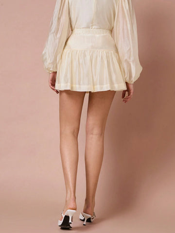 Enchnt Winter Romantic Women 3D Floral Decor Ruffled Hemline Mini Skirt,For Christmas Party&Romantic Dinner Dates,Holiday Skirt