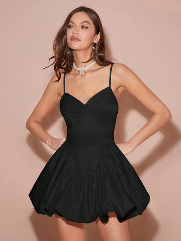 Enchnt Women Plain Color Spaghetti Strap Minimalistic Casual Short Dress