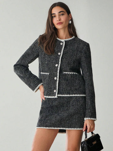 Enchnt Women's A-Hem With Contrasting Color Shell Trim Short Women Dresses,Fall Women And Winter Women