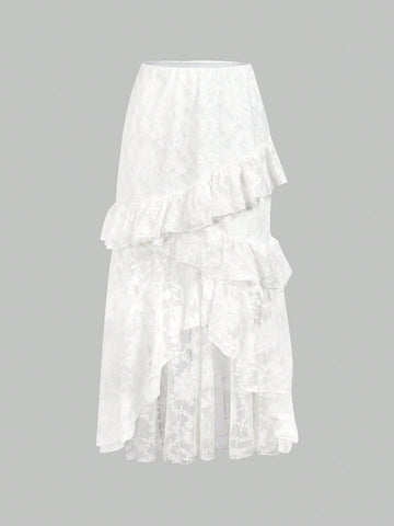 Enchnt Women's Asymmetrical Hem Lace Skirt