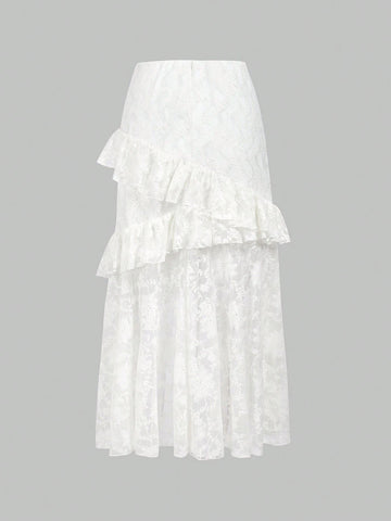 Enchnt Women's Asymmetrical Hem Lace Skirt