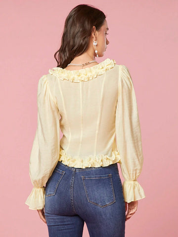 Enchnt Women's Fashionable Ruffle Sleeve Shirt With Frilled Edges