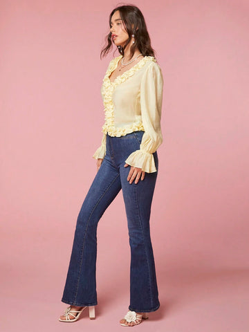 Enchnt Women's Fashionable Ruffle Sleeve Shirt With Frilled Edges