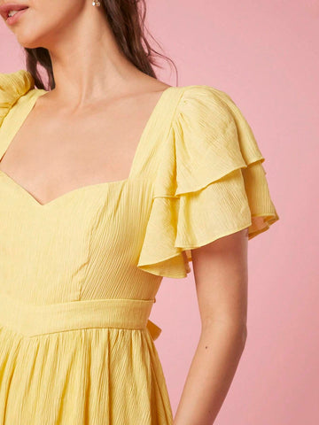 Enchnt Women's Solid Color Casual Short Sleeve Jumpsuit With Sweetheart Neckline, Summer