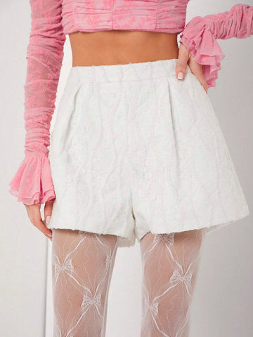 Enchnt Women's Solid Color Flower Embroidery Shorts