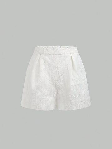 Enchnt Women's Solid Color Flower Embroidery Shorts