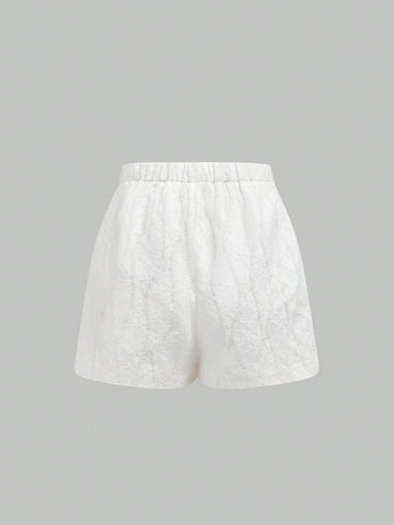 Enchnt Women's Solid Color Flower Embroidery Shorts