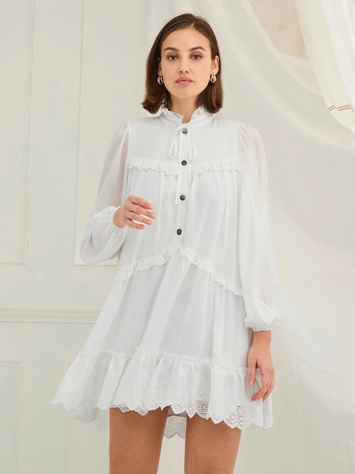 Enchnt Women's Solid Color Long Sleeve Dress, Minimalist Fashion Casual Everyday Wear