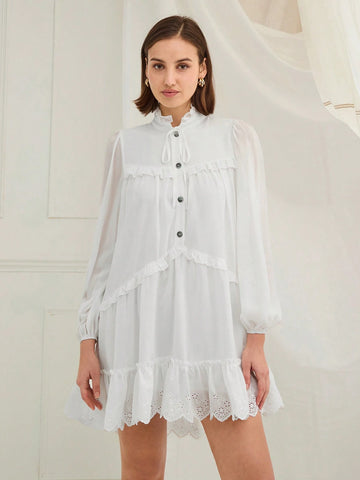 Enchnt Women's Solid Color Long Sleeve Dress, Minimalist Fashion Casual Everyday Wear