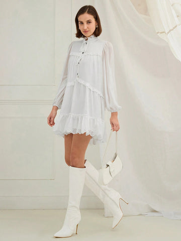 Enchnt Women's Solid Color Long Sleeve Dress, Minimalist Fashion Casual Everyday Wear