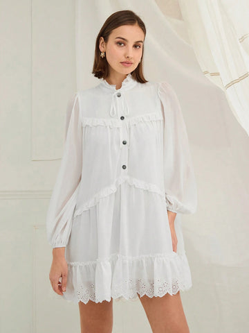 Enchnt Women's Solid Color Long Sleeve Dress, Minimalist Fashion Casual Everyday Wear