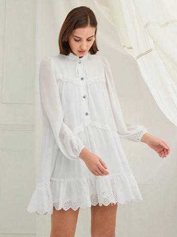 Enchnt Women's Solid Color Long Sleeve Dress, Minimalist Fashion Casual Everyday Wear