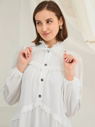 Enchnt Women's Solid Color Long Sleeve Dress, Minimalist Fashion Casual Everyday Wear