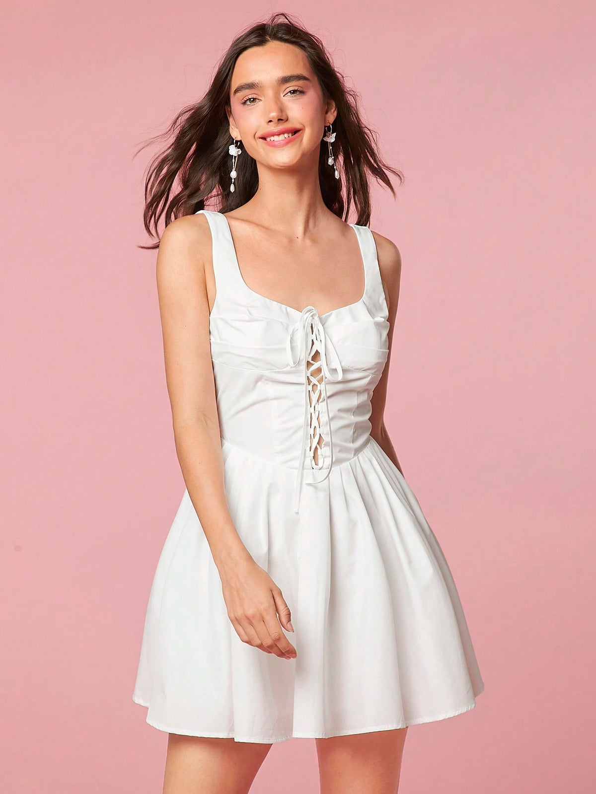 Enchnt Women's White Cute Holiday Summer Lace Up A Line Mini Tutu Skirt For Graduation Party
